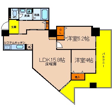 神戸市中央区脇浜海岸通のマンションの間取り