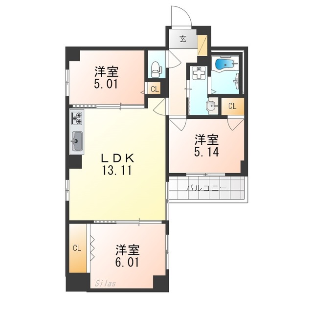 京都市中京区九町目のマンションの間取り