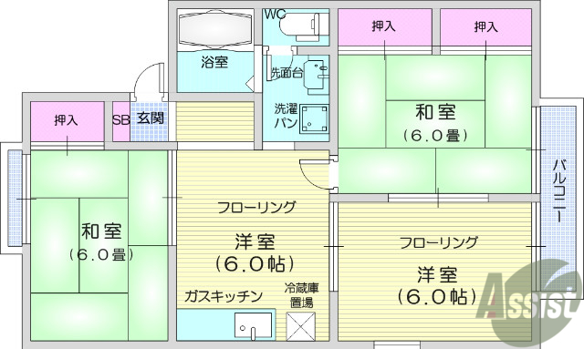 仙台市若林区今泉のアパートの間取り