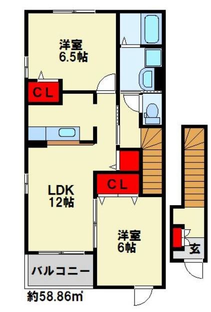 遠賀郡岡垣町旭南のアパートの間取り