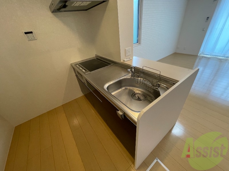 キッチン　調理スペースも広く、冷蔵庫や棚も問題なく置けそうですね。