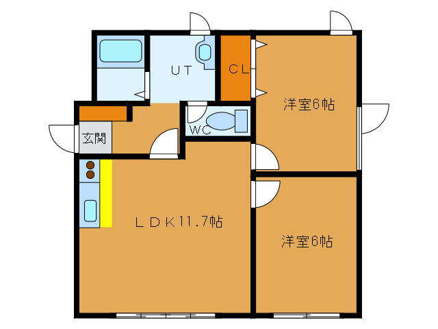 函館市上野町のアパートの間取り