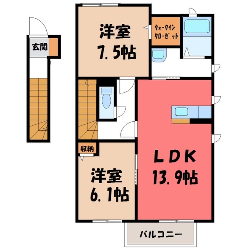 筑西市甲のアパートの間取り