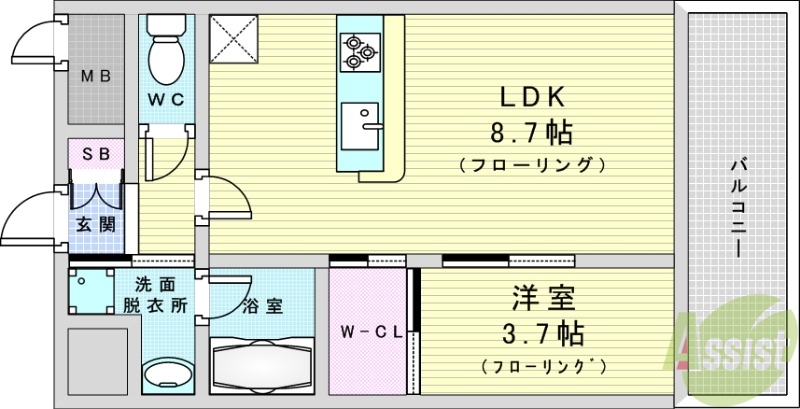 【大阪市福島区鷺洲のマンションの間取り】