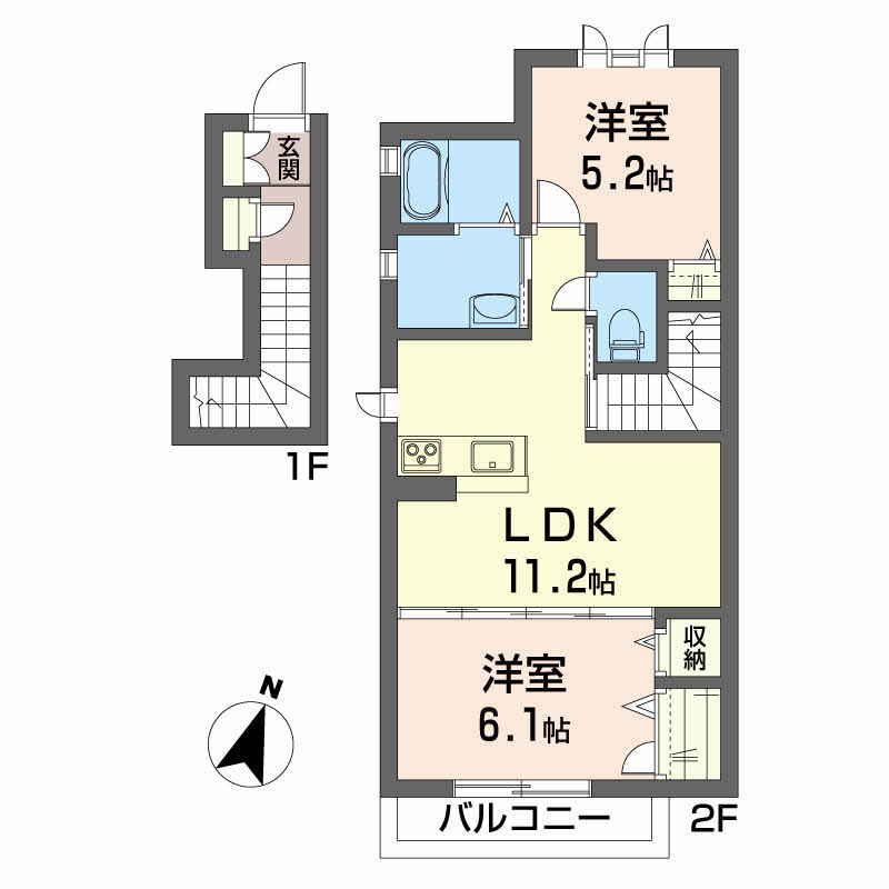 高知市新屋敷のアパートの間取り