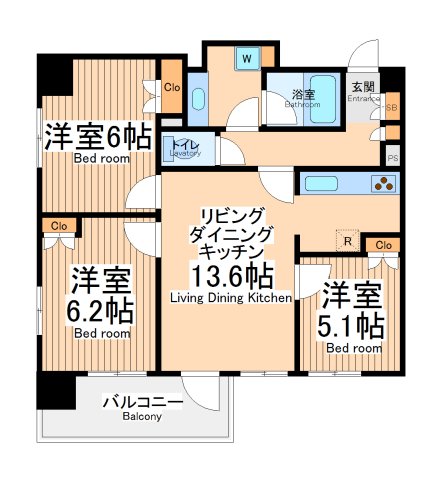 横浜市神奈川区子安通のマンションの間取り