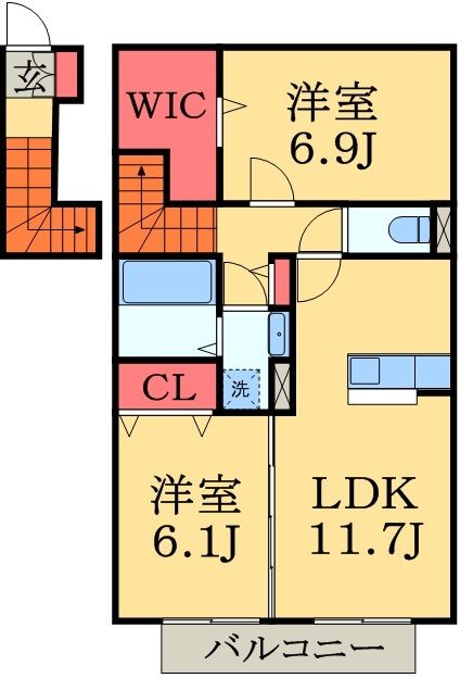 佐倉市六崎のアパートの間取り