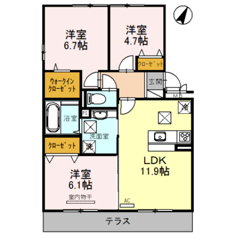 大津市湖城が丘のアパートの間取り