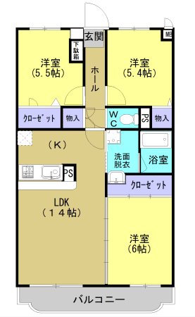 ＪＲ日豊本線 国分駅 徒歩14分 5階建 築25年の間取り写真