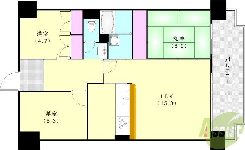 神戸市北区北五葉のマンションの間取り