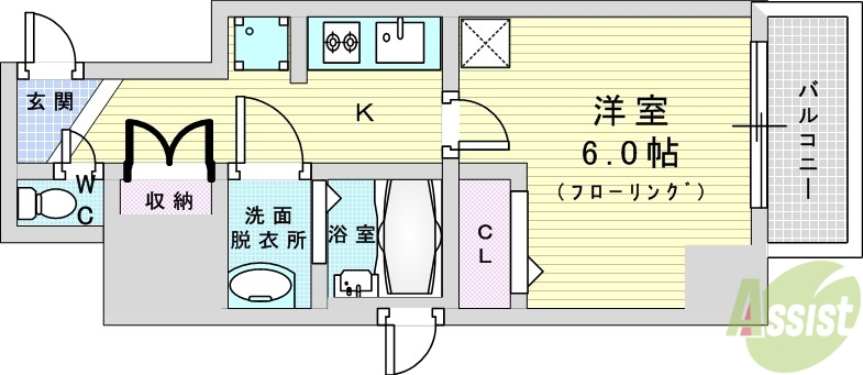 大阪市西淀川区野里のマンションの間取り