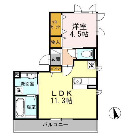 岡山市中区赤田のアパートの間取り