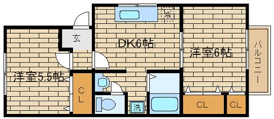 神戸市須磨区白川台のアパートの間取り