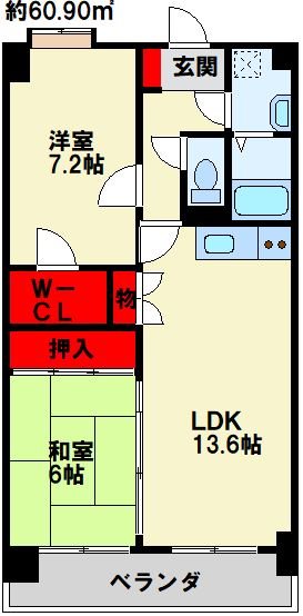 遠賀郡岡垣町野間南のマンションの間取り