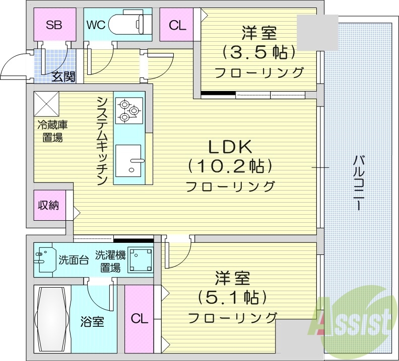 札幌市北区北十七条西のマンションの間取り