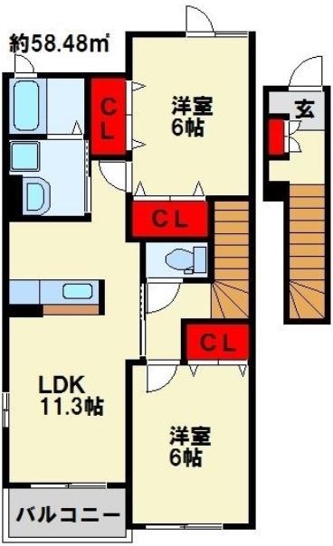 遠賀郡岡垣町旭南のアパートの間取り