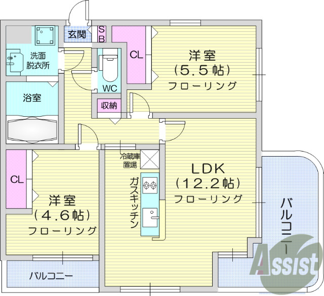 仙台市宮城野区安養寺のマンションの間取り