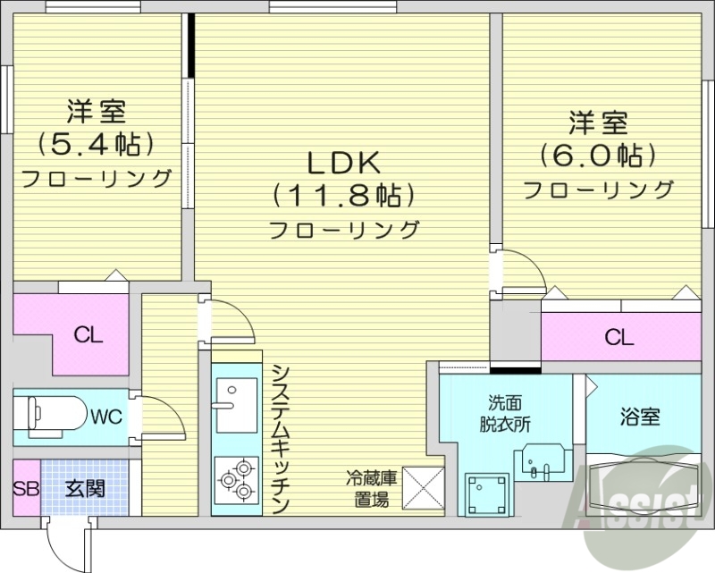 札幌市中央区北三条東のマンションの間取り