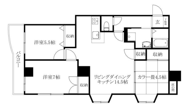 松山市福音寺町のマンションの間取り