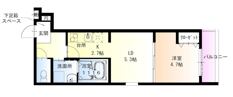 西宮市川西町のアパートの間取り