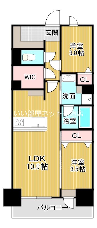 大阪市中央区谷町のマンションの間取り