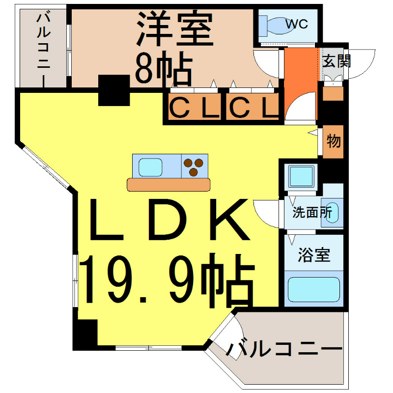 名古屋市中村区那古野のマンションの間取り