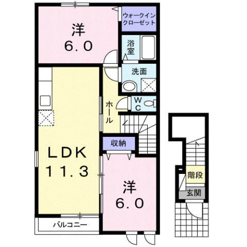 大竹市南栄のアパートの間取り