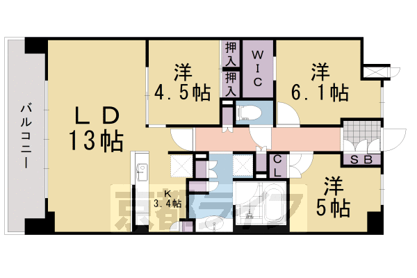 長岡京市開田のマンションの間取り