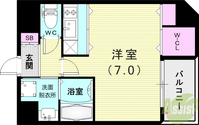 神戸市兵庫区福原町のマンションの間取り