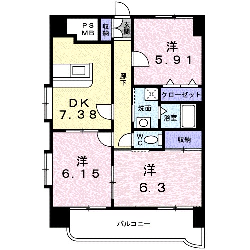 日置市伊集院町徳重のマンションの間取り