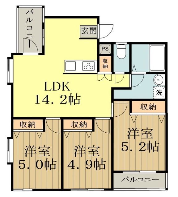 小平市美園町のマンションの間取り