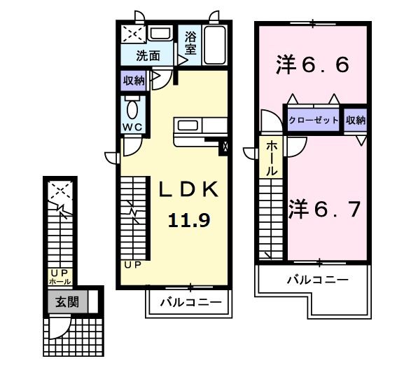 松阪市嬉野中川新町のアパートの間取り