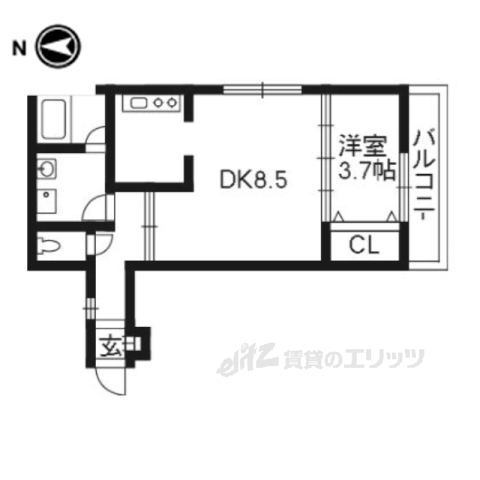 京都市山科区大宅烏田町のマンションの間取り