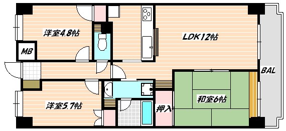 京成本線 京成西船駅 徒歩11分 6階建 築34年の間取り写真