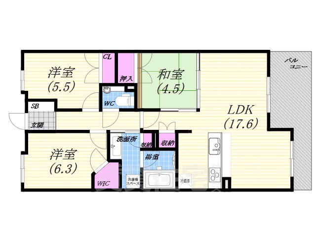 芦屋市朝日ケ丘町のマンションの間取り