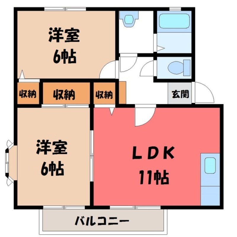 宇都宮市宝木本町のアパートの間取り