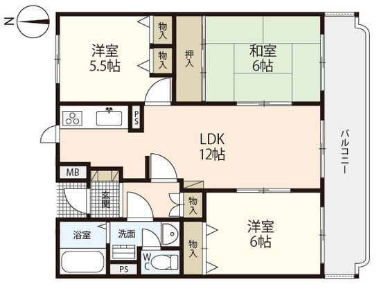 広島市佐伯区五日市町大字皆賀のマンションの間取り