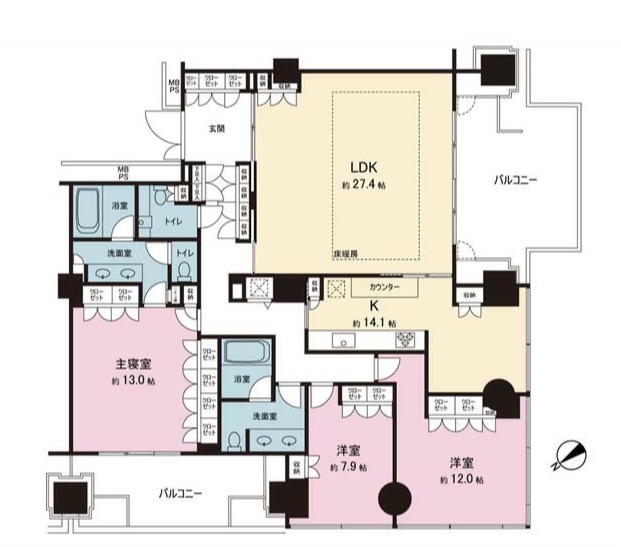 港区六本木のマンションの間取り