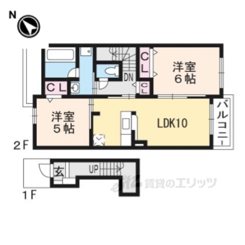 城陽市市辺のアパートの間取り