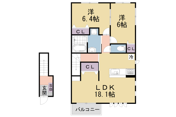 京都市伏見区桃山長岡越中南町のアパートの間取り