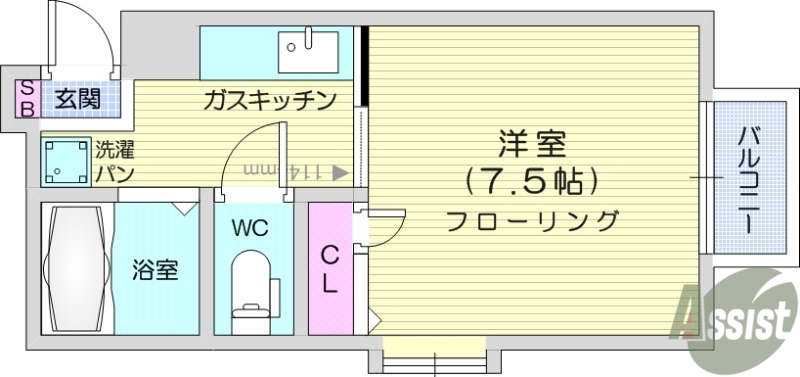 仙台市宮城野区鶴ケ谷のアパートの間取り