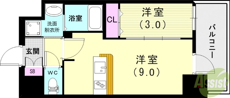 【神戸市兵庫区水木通のマンションの間取り】