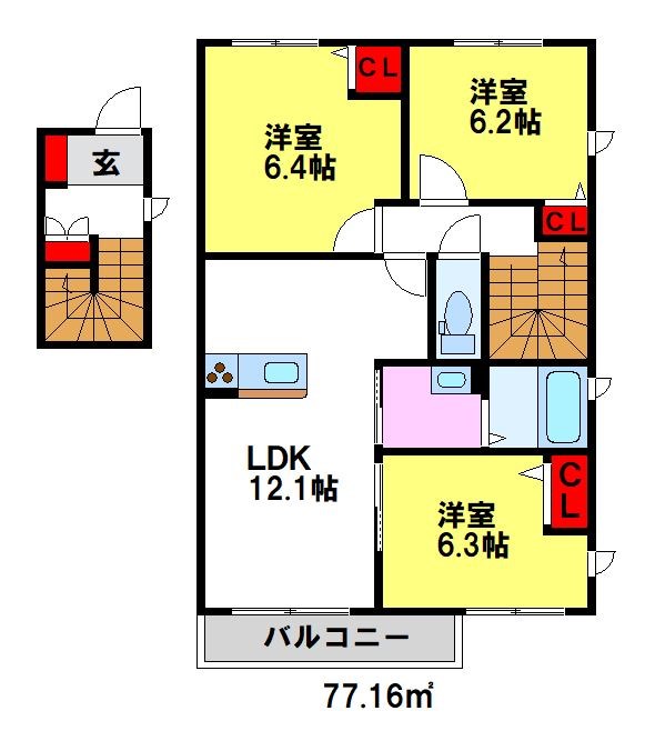 Fフラッツ鳥栖 D棟の間取り