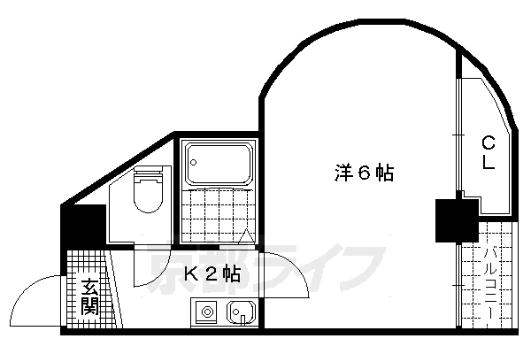 【京都市山科区北花山大林町のマンションの間取り】