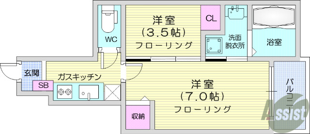 仙台市青葉区上愛子のアパートの間取り