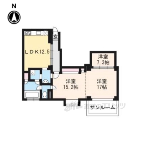 京都市右京区鳴滝音戸山町のマンションの間取り