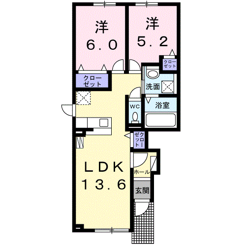 千歳市自由ケ丘のアパートの間取り