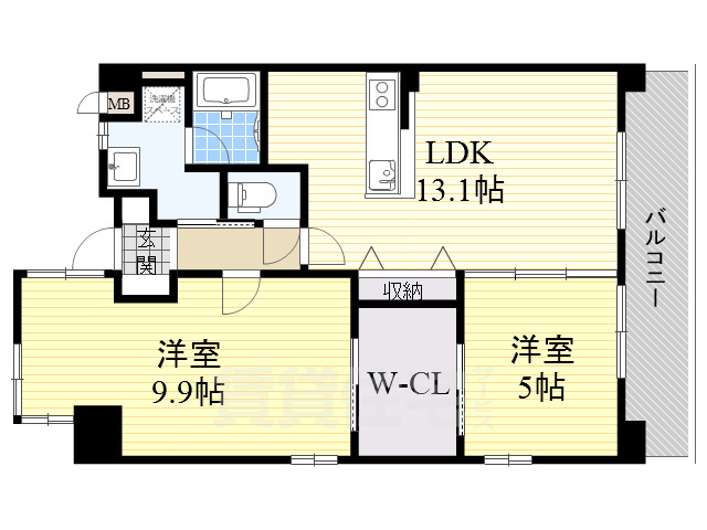 高槻市上牧北駅前町のマンションの間取り