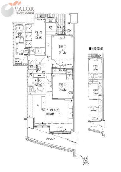 みなとみらい線 みなとみらい駅 徒歩5分 31階建 築20年の間取り写真