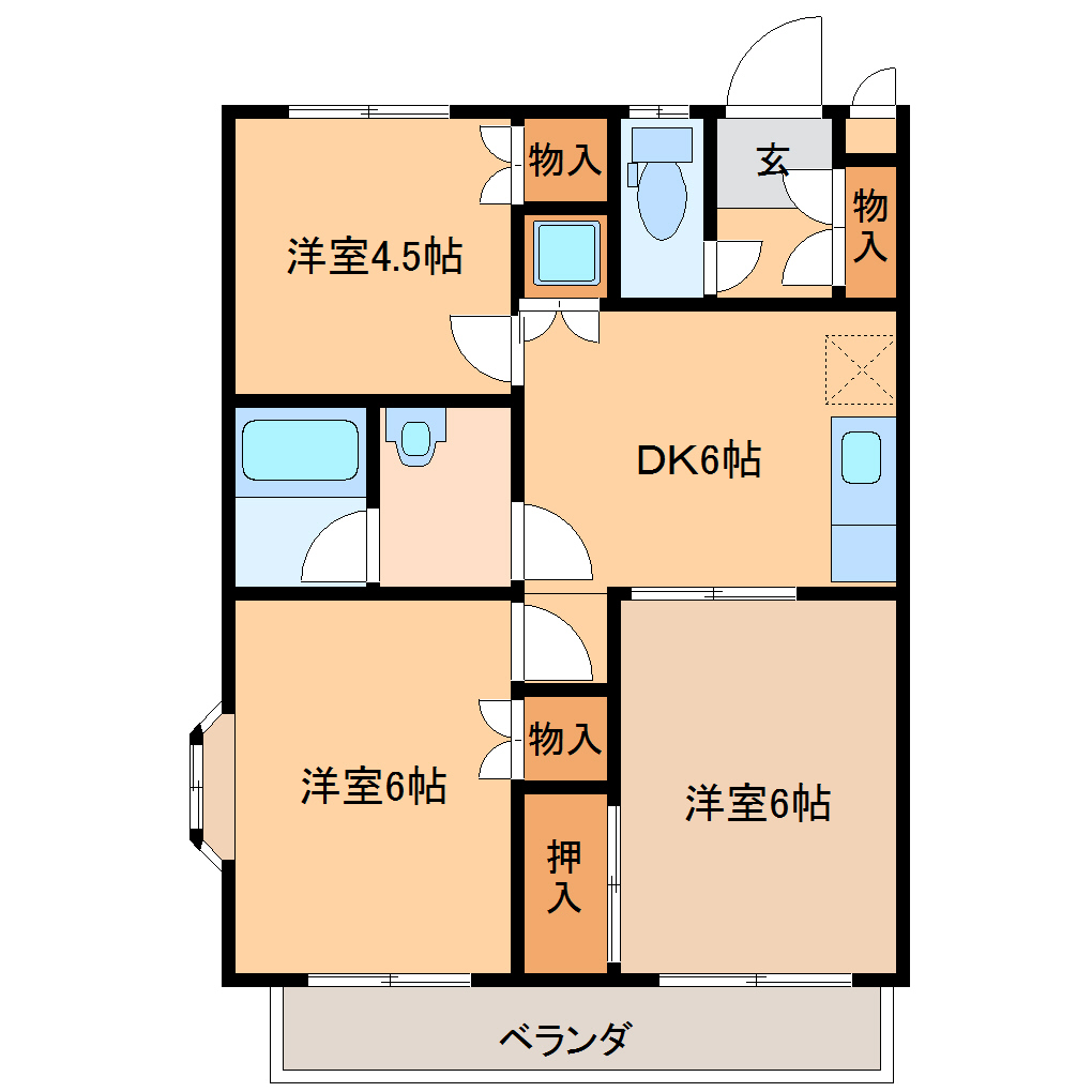 宇都宮市野沢町のアパートの間取り